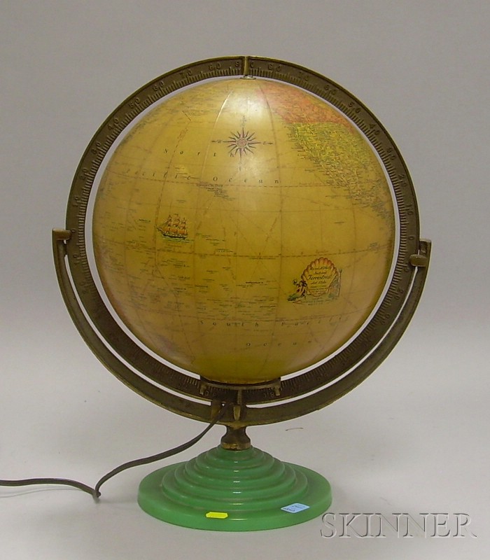 Appraisal: Rand McNally Art Deco Illuminated Terrestrial Art Globe with Green