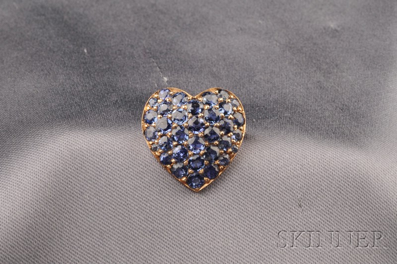 Appraisal: Art Nouveau kt Gold and Sapphire Heart Pendant Brooch Bippart