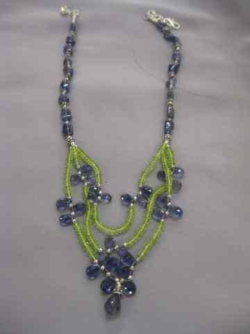 Appraisal: Peridot Iolite Necklace fancy natural cut beads sterling silver trim