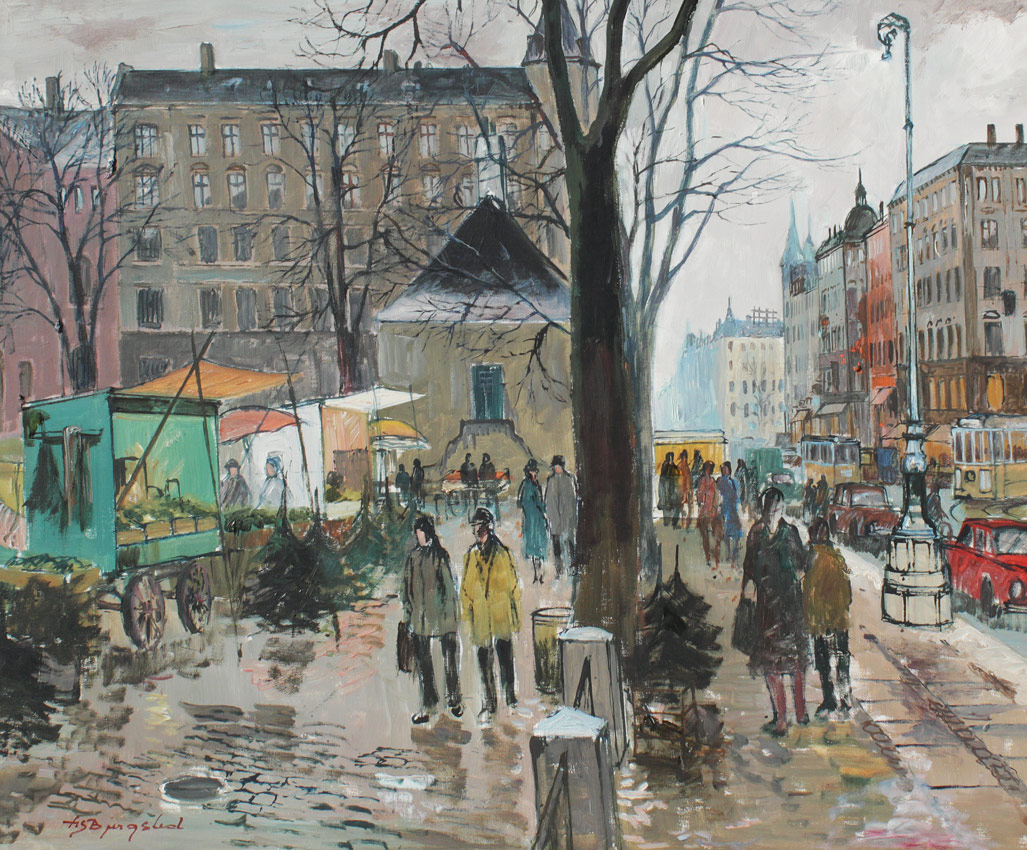 Appraisal: BJERGSTED Lis Danish - Street Scene Oil Canvas '' x