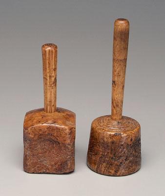 Appraisal: Two burlwood mallets each with fine old mellow patina -