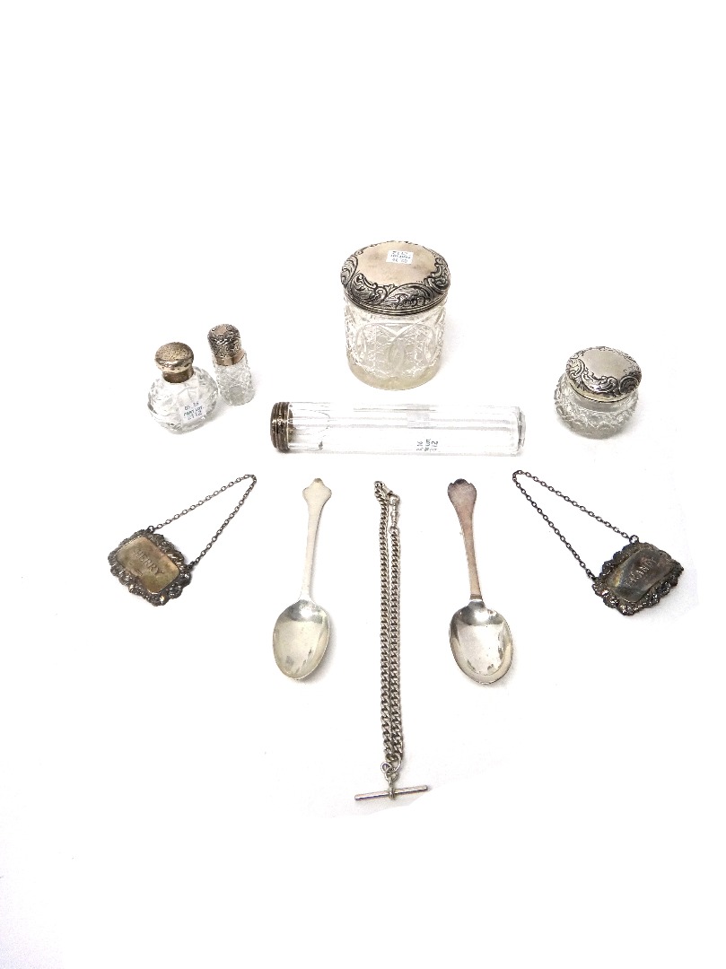 Appraisal: Silver and silver mounted wares comprising two faceted glass jars