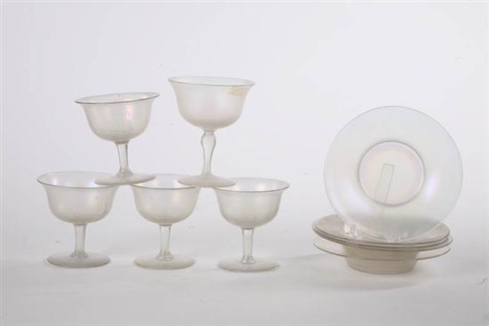 Appraisal: FIVE SHERBETS AND UNDERPLATES Verre de Soie possibly Steuben Four