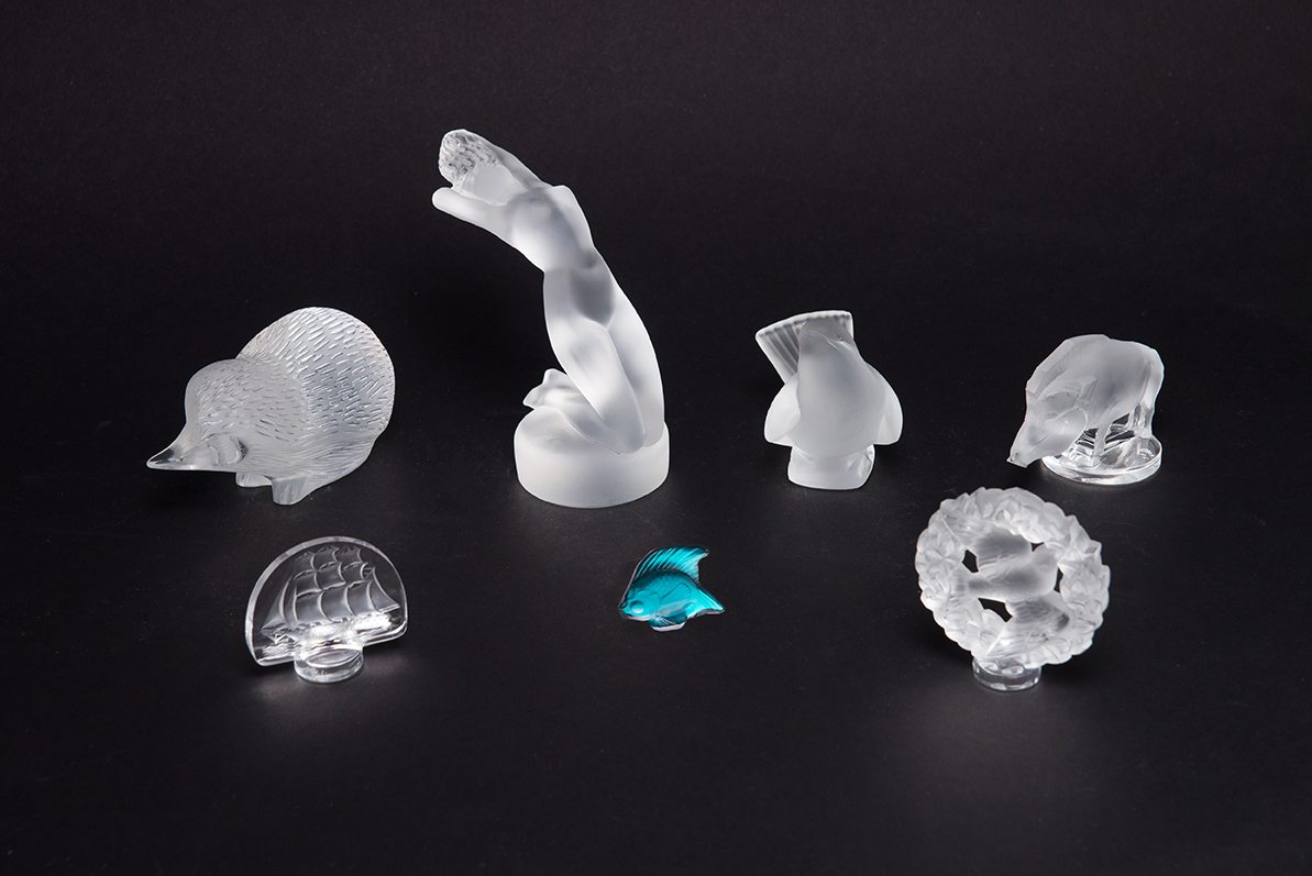 Appraisal: SEVEN PIECES OF LALIQUE CLEAR AND FROSTED CRYSTAL GLASS France