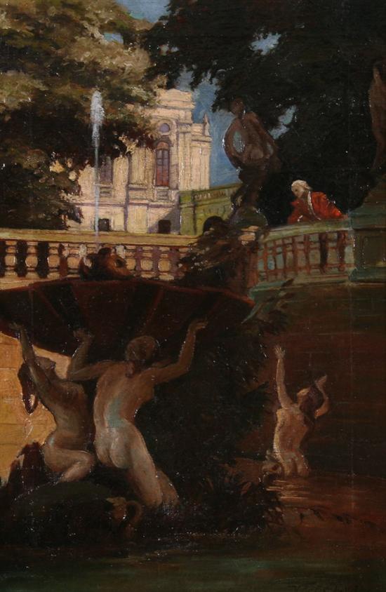 Appraisal: ISTVAN VOROS Hungarian b FROLICKING NUDES IN FOUNTAIN WITH ONLOOKER