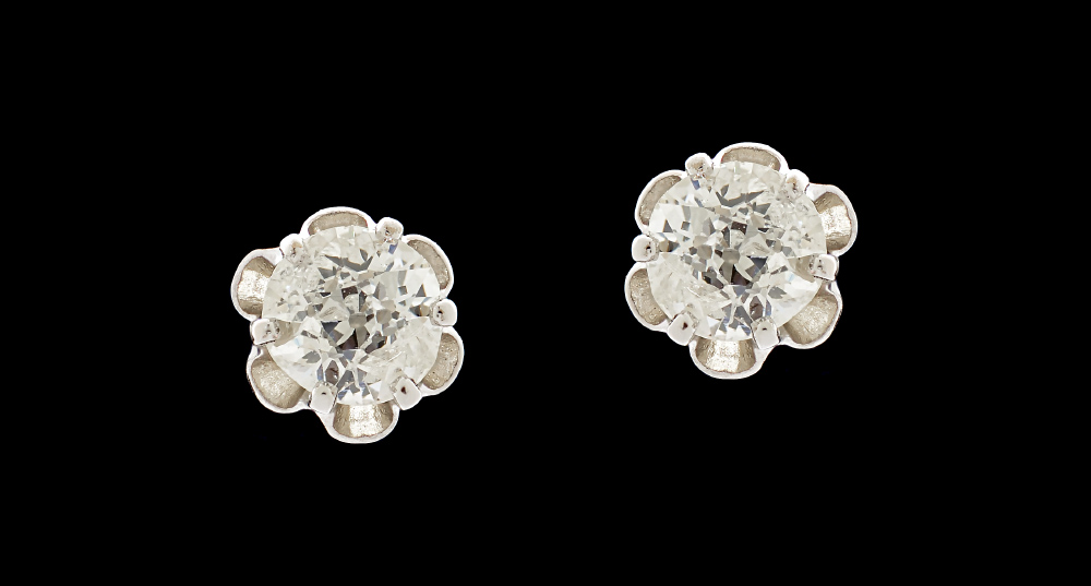 Appraisal: DIAMOND STUD EARRINGS K white gold prong Butter Cup setting