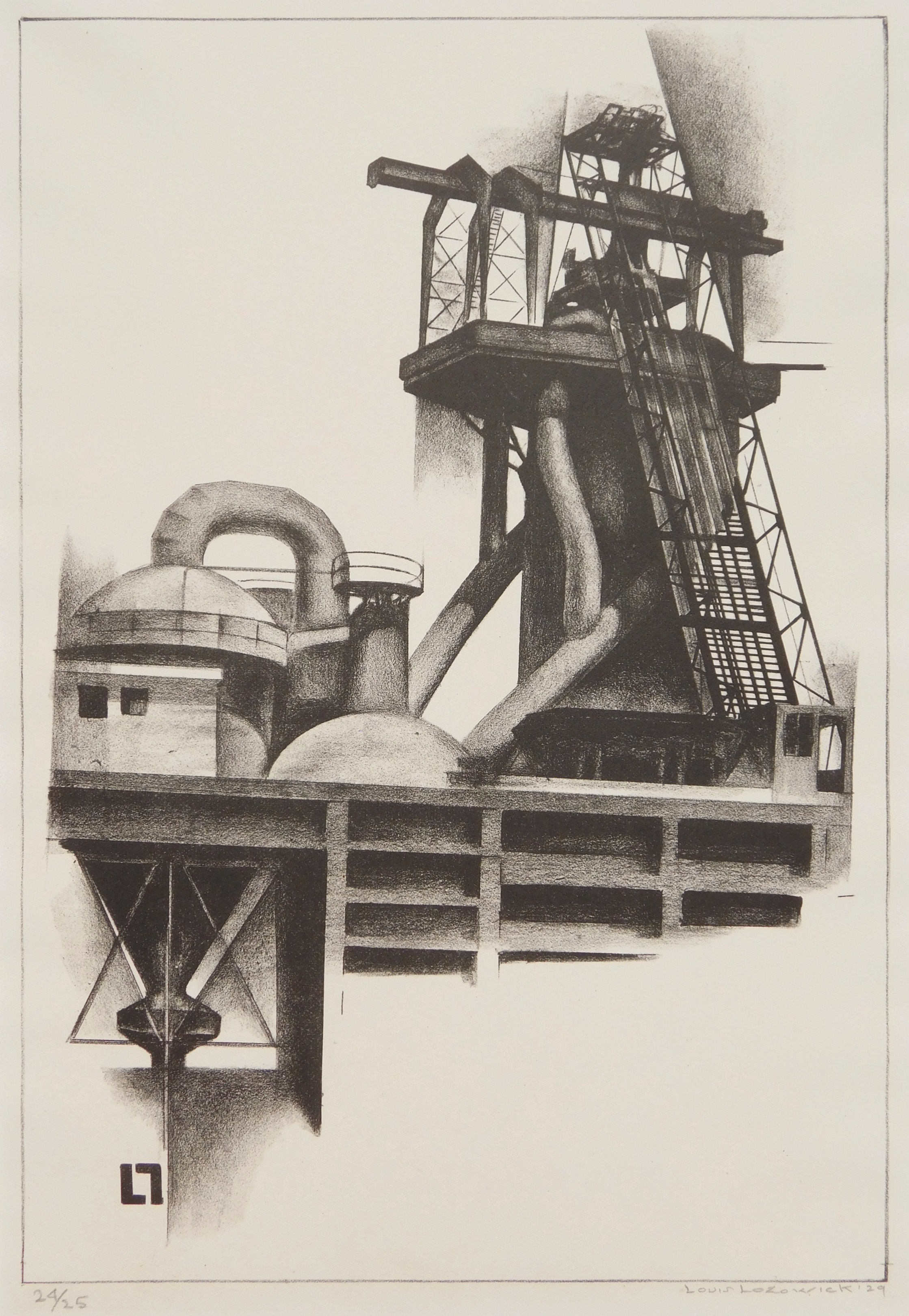 Appraisal: Louis Lozowick American - ''Corner of Steel Plant'' Flint -