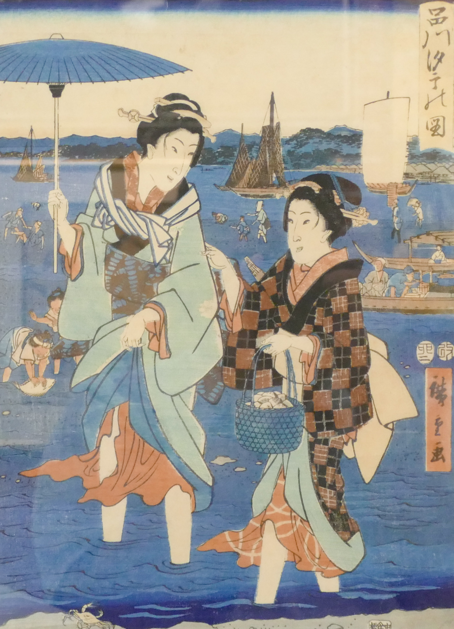 Appraisal: Antique Japanese ''Two Geishas'' Woodblock Print Framed ''x ''