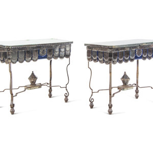 Appraisal: A Pair of French Steel and Mirrored Console Tables Early