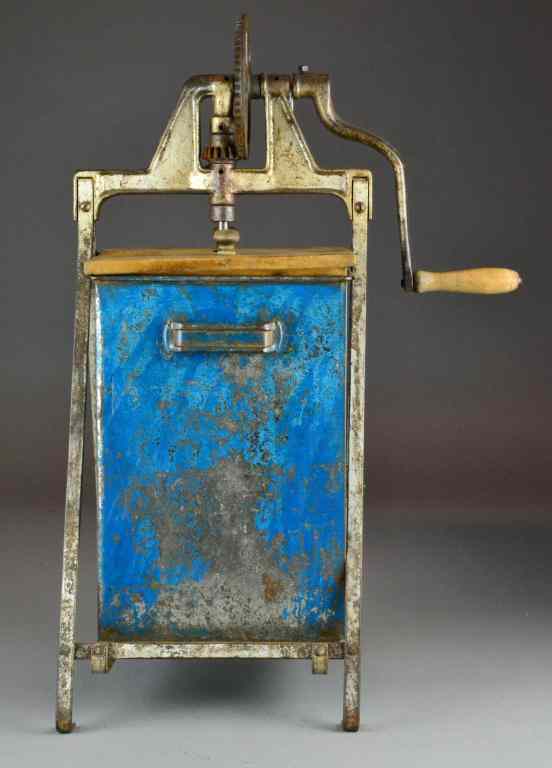 Appraisal: Antique Painted Butter ChurnRectangular galvanized body painted blue and having