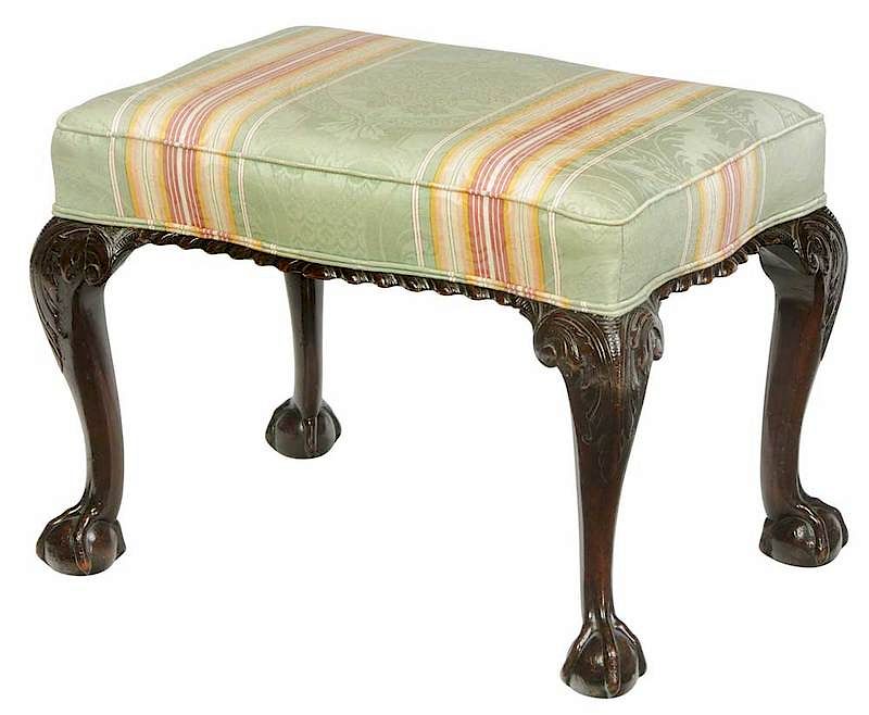 Appraisal: Chippendale Style Mahogany Serpentine Footstool th century leaf carved knees