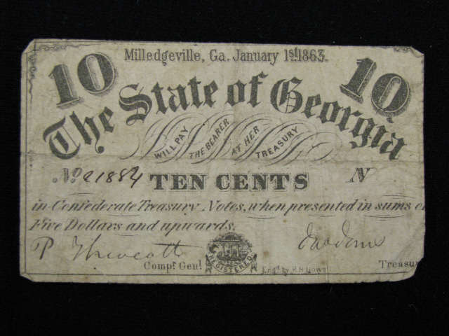 Appraisal: Confederate Georgia note Milledgeville