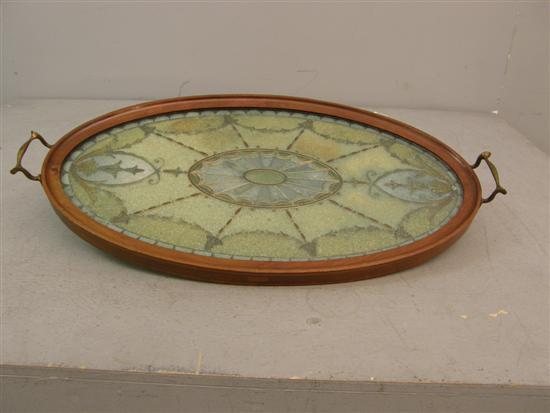 Appraisal: Late th century Sheraton style oval glass beadwork tray w