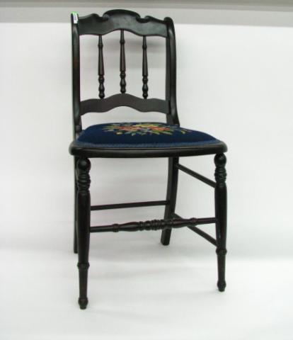 Appraisal: Antique Side Chair with Needlepoint Seat with rose floral needlepoint