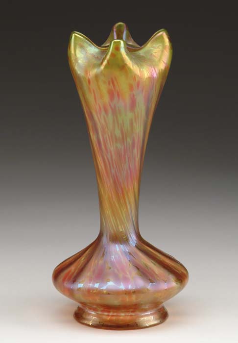 Appraisal: LOETZ DECORATED VASE Elongated neck with four pulled corners decorated