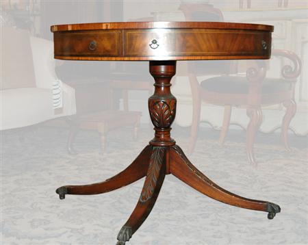 Appraisal: George III Style Leather Top Mahogany Drum Table Estimate -