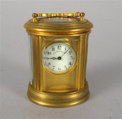 Appraisal: Miniature French brass cased carriage clock retailed by j e