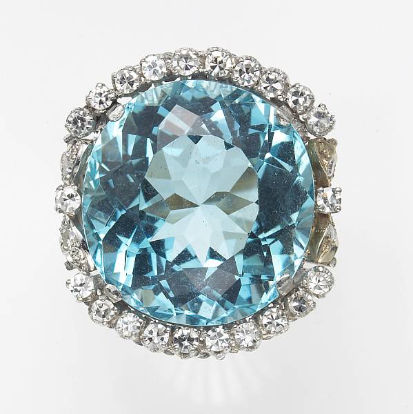 Appraisal: An aquamarine platinum and diamond ring estimated aquamarine weight carats