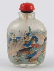 Appraisal: A Chinese glass snuff bottle internally painted with warriors red