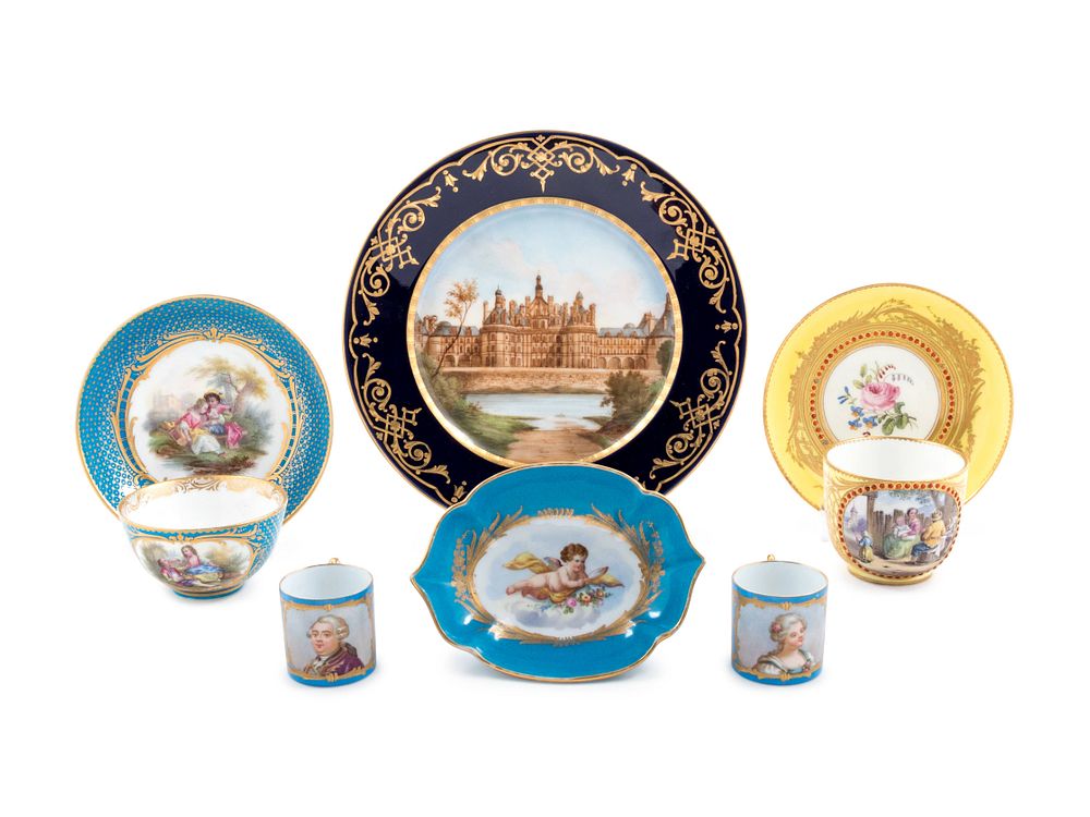 Appraisal: Eight Sevres Style Painted and Parcel Gilt Porcelain Articles Eight