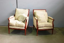 Appraisal: A pair of Louis XV style armchairs upholstered in beige