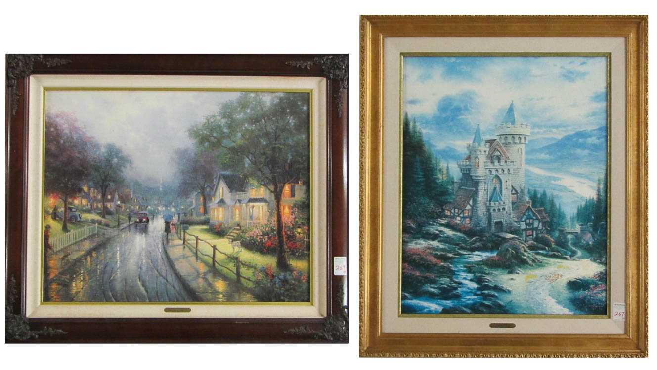 Appraisal: THOMAS KINKADE TWO EMBELLISHED OFFSET LITHOGRAPHS ON CANVAS United States