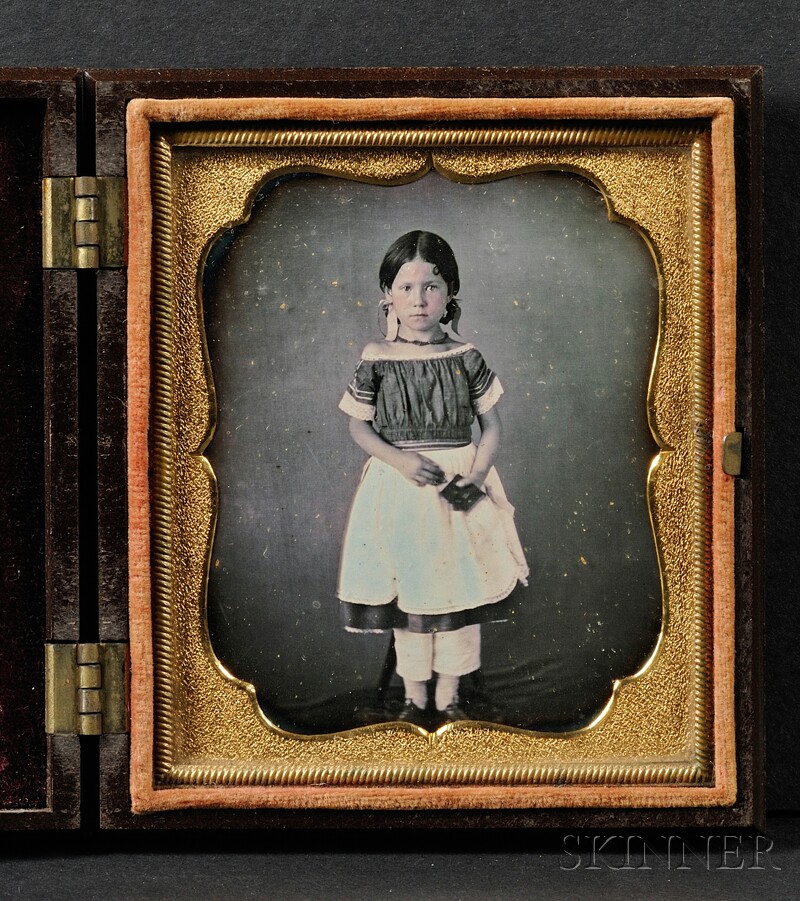 Appraisal: Sixth Plate Daguerreotype Portrait of a Young Girl Holding a