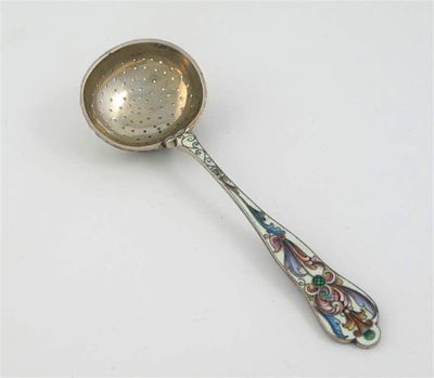 Appraisal: A Russian silvergilt cloisonne enamelled sugar sifter ladle in shaded