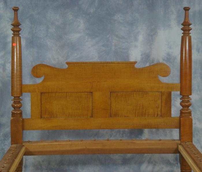 Appraisal: Figured maple four post bed with doubled paneled headboard x