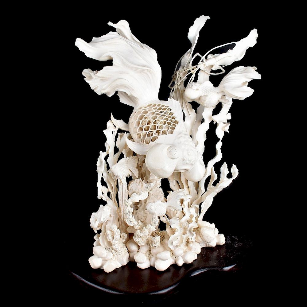 Appraisal: Ivory Sculpture Detailed large Chinese carved ivory sculpture depicting a