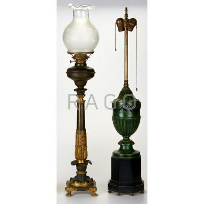 Appraisal: TRADITIONAL LIGHTING Two table lamps Victorian banquet lamp oil with