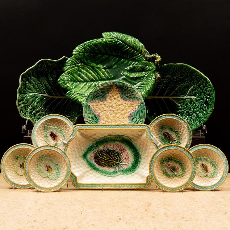 Appraisal: Group of Majolica Table Wares Comprising Six leaf and basket