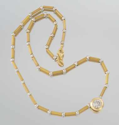 Appraisal: A Ladies' Diamond Solitaire Necklace k yellow gold bezel setting