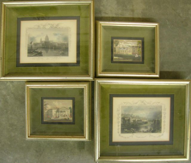 Appraisal: Two Pair of Hand-Colored Etchings in Shadowbox Style Frame Including