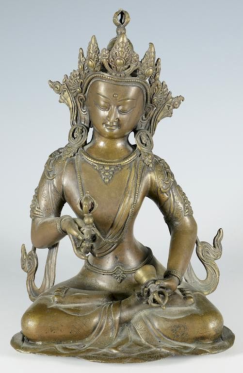 Appraisal: Bronze Bodhisattva Large Sino-tibetan bronze Bodhisattva figure seated and holding