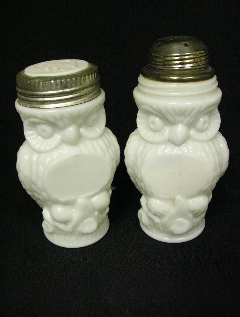 Appraisal: PAIR MILK GLASS OWL JARS Unusual tops on each One