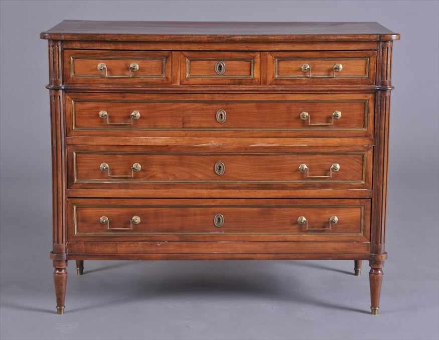 Appraisal: LOUIS XVI BRASS-MOUNTED MAHOGANY COMMODE The top with outset corners