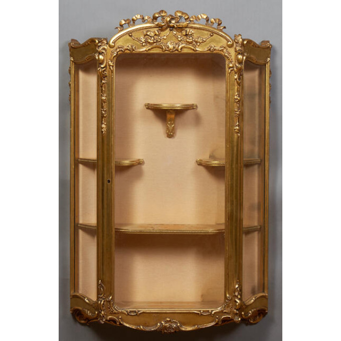 Appraisal: French Louis XVI Style Giltwood Hanging Wall Display Cabinet th