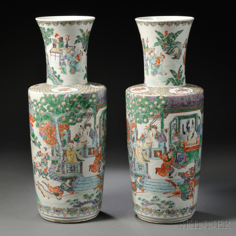 Appraisal: Pair of Tall Famille Verte Vases China th century the