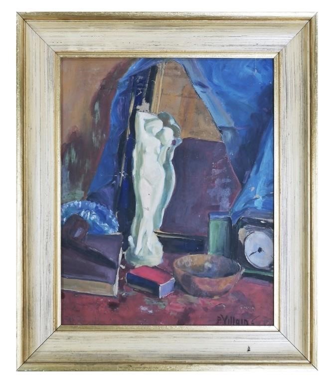 Appraisal: Oil on canvas still life depicting a nude pipe and