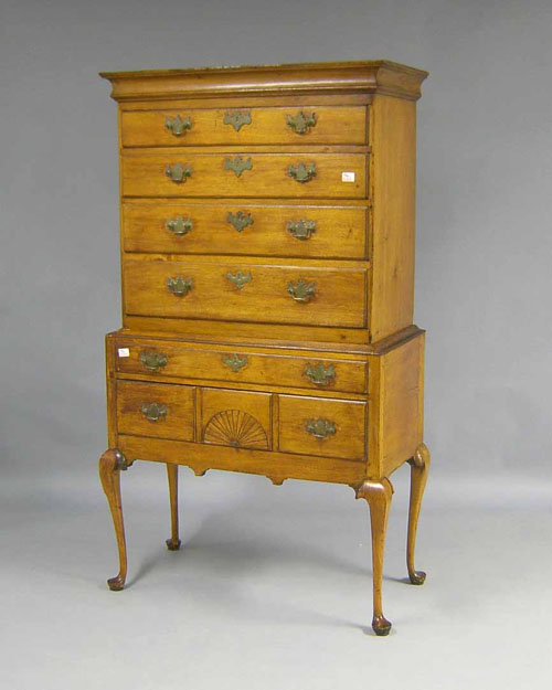 Appraisal: New England Queen Anne maple and birch highboy ca h