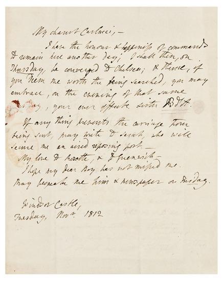 Appraisal: BURNEY Fanny - Autograph letter to Dr Charles Burney of