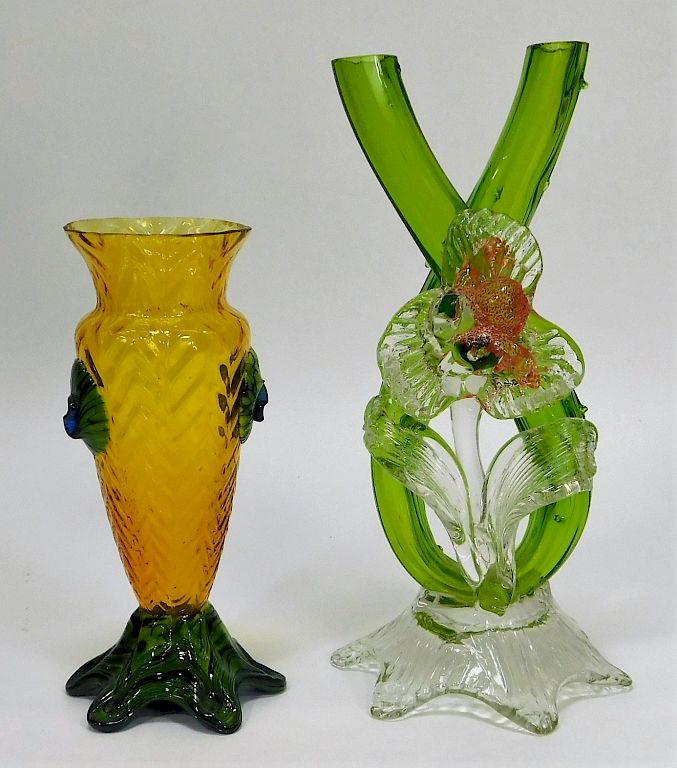 Appraisal: Bohemian Czech Applied Flower Art Glass Vases Bohemia th Century