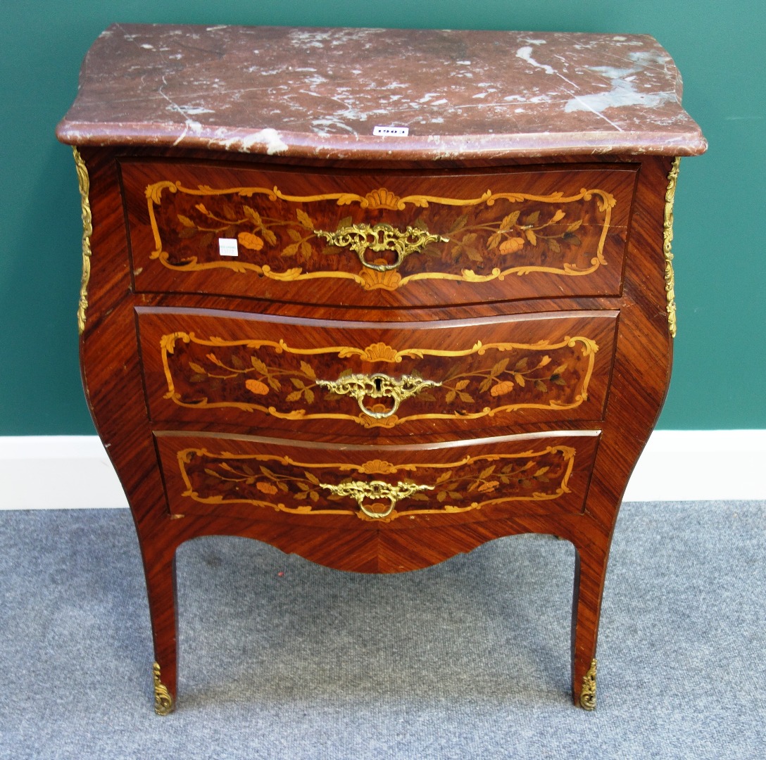 Appraisal: A Louis XV style petite commode the serpentine marble top