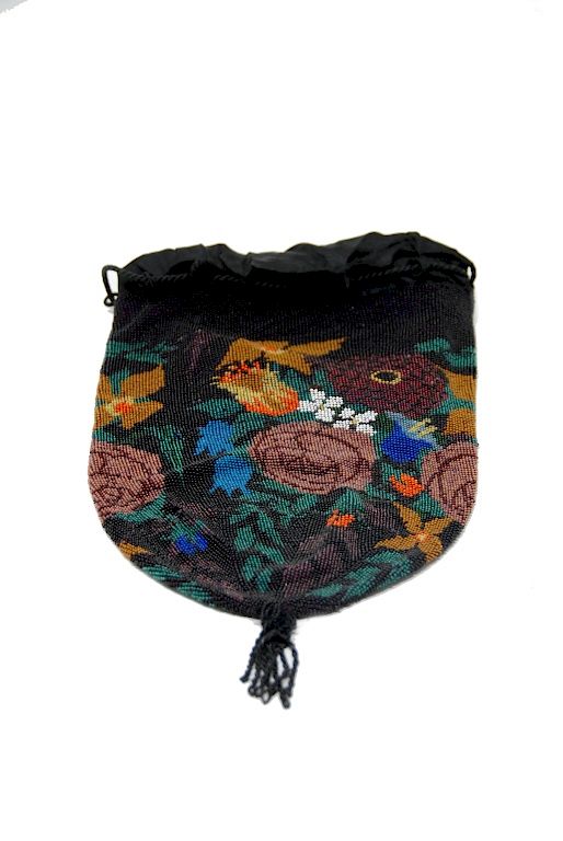 Appraisal: Flower Beaded Purse Black Beaded Purse With Multiple Flower Design