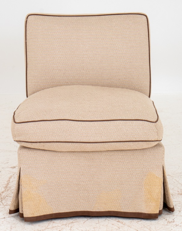 Appraisal: UPHOLSTERED BEIGE FABRIC MODERN CHAIR Sand tone upholstered chair with