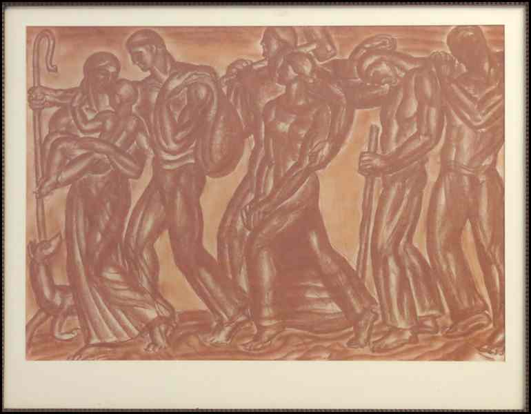 Appraisal: WPA STYLE FRAMED PASTEL MARCH OF THE WORKERS Pastel on