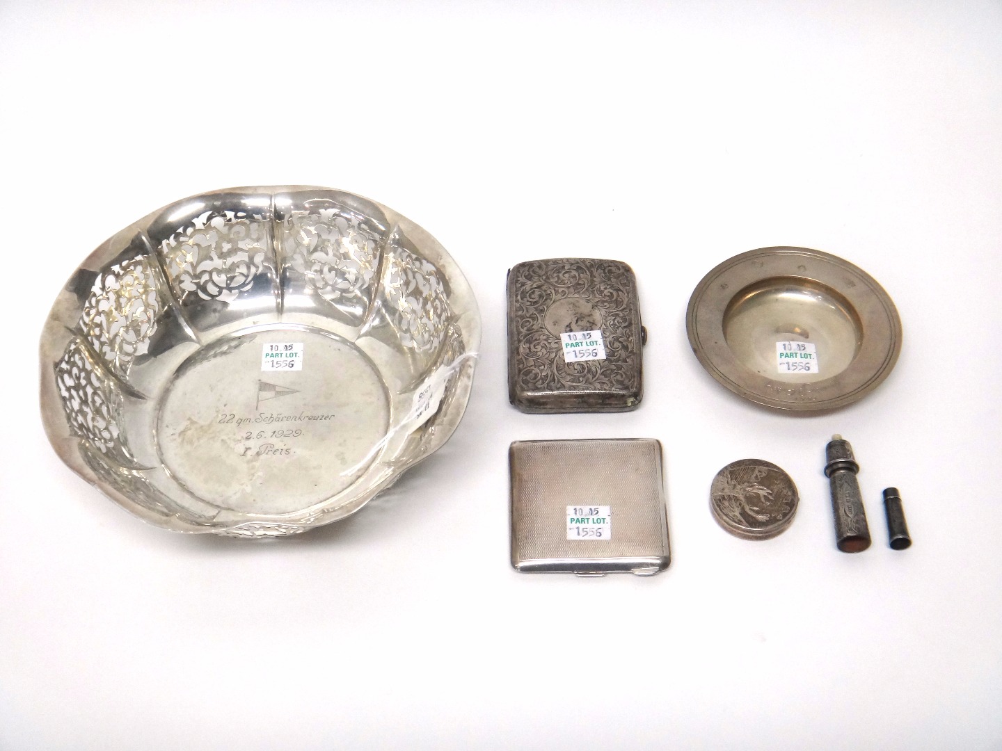 Appraisal: Silver and silver mounted wares comprising a lady's square powder