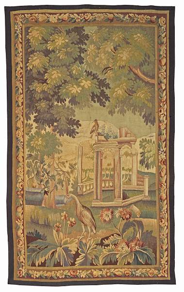 Appraisal: A Flemish Baroque style garden tapestry th century approximate dimensions