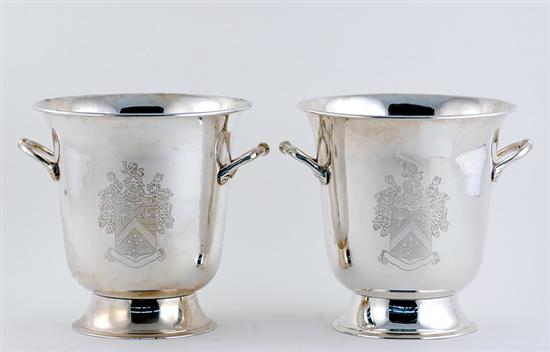 Appraisal: Pair silverplate ice champagne buckets flared form with handles on